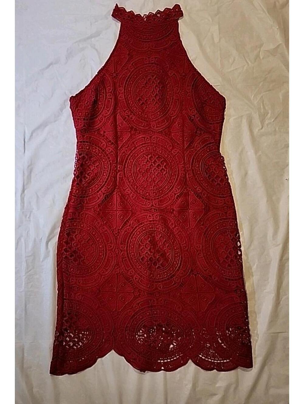 Beautiful Red Lace Charlotte Russe High Neck Dress. Size Large